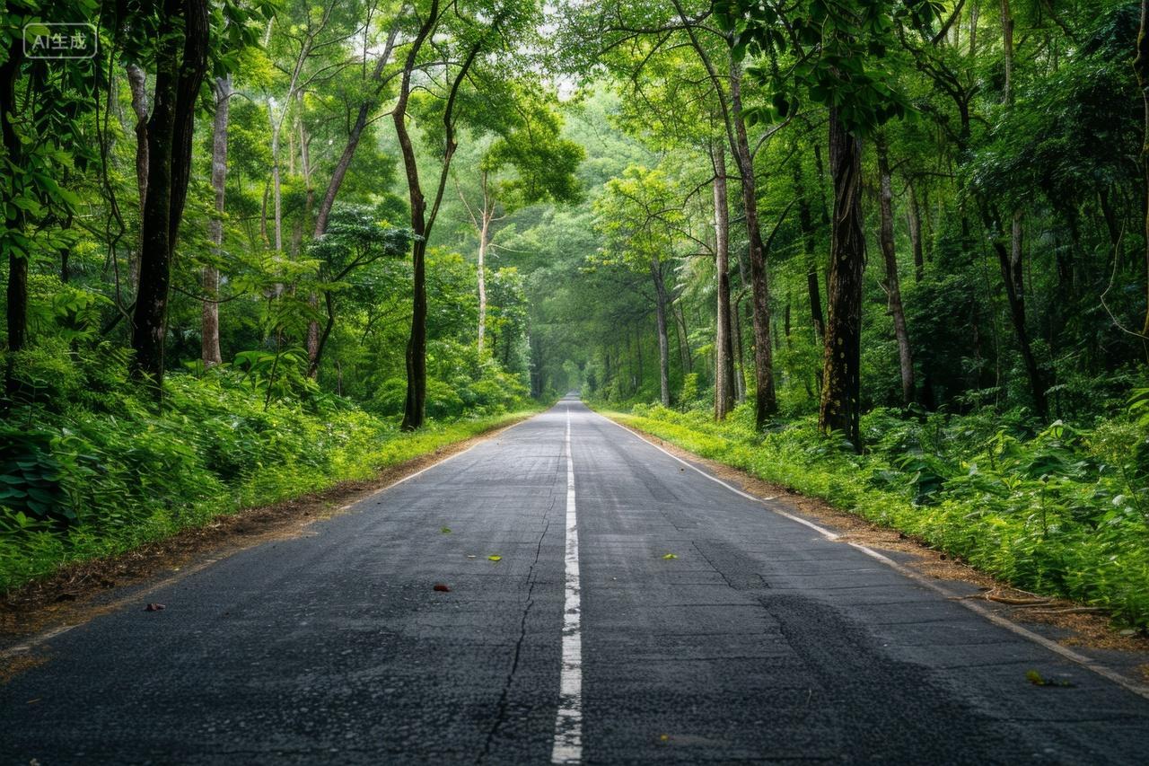 绿色森林间的公路