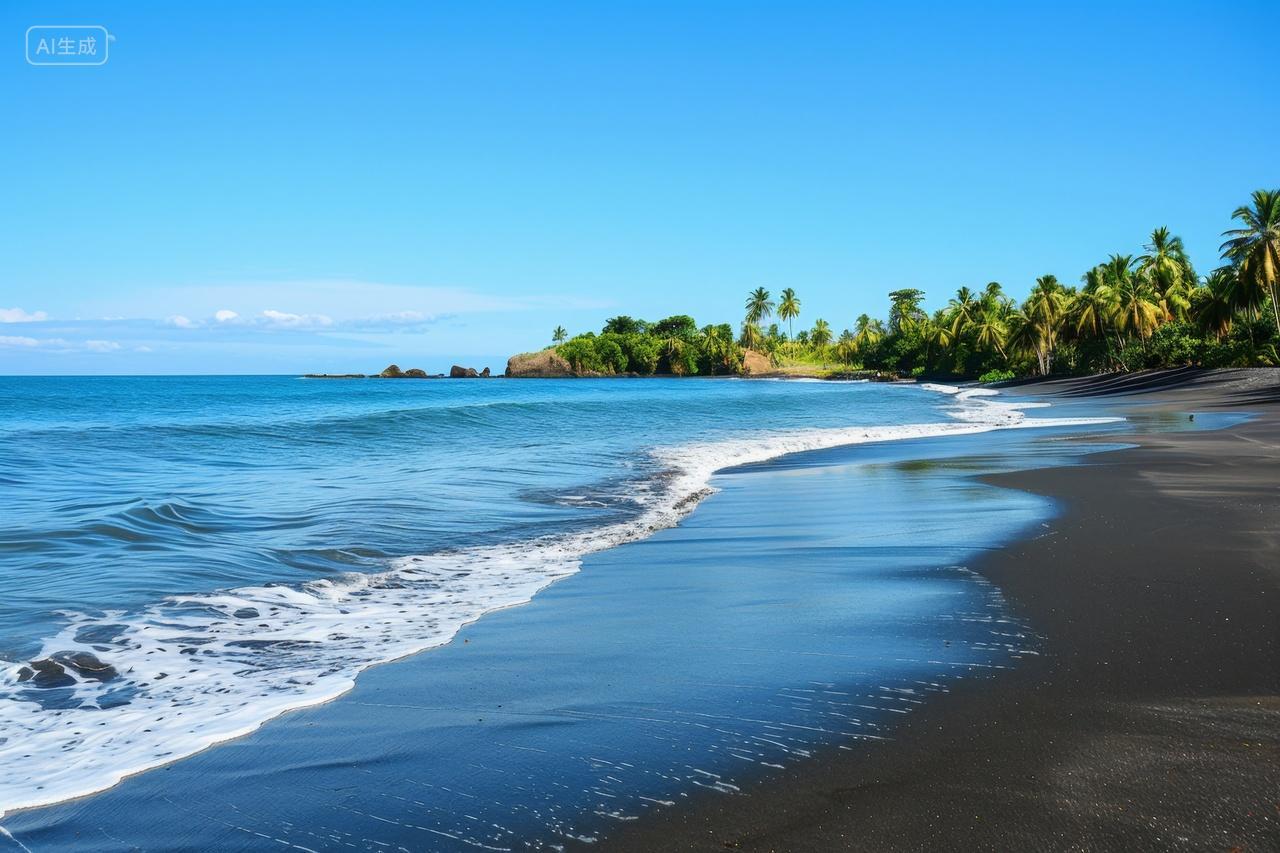 黑沙滩上的椰树林