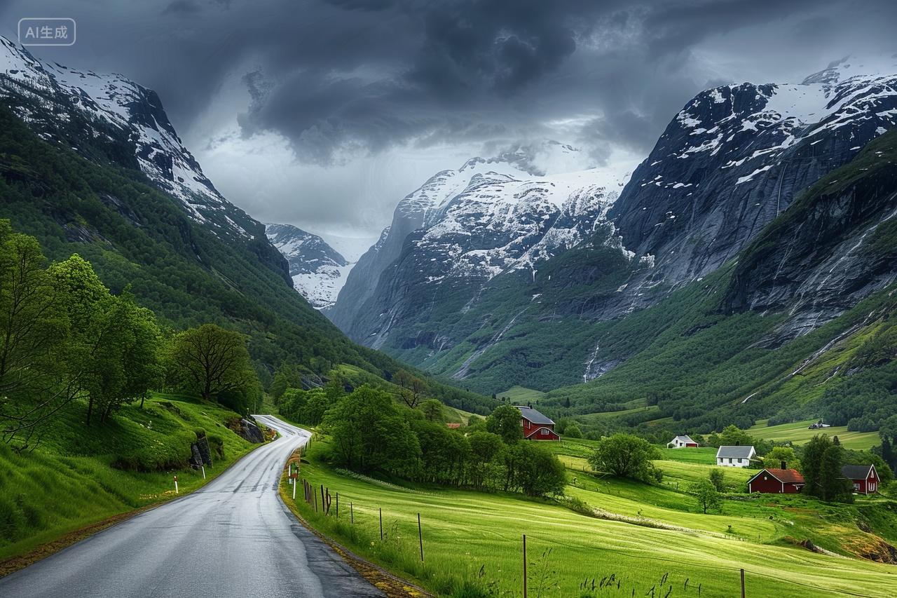 北欧山区公路和高山风光