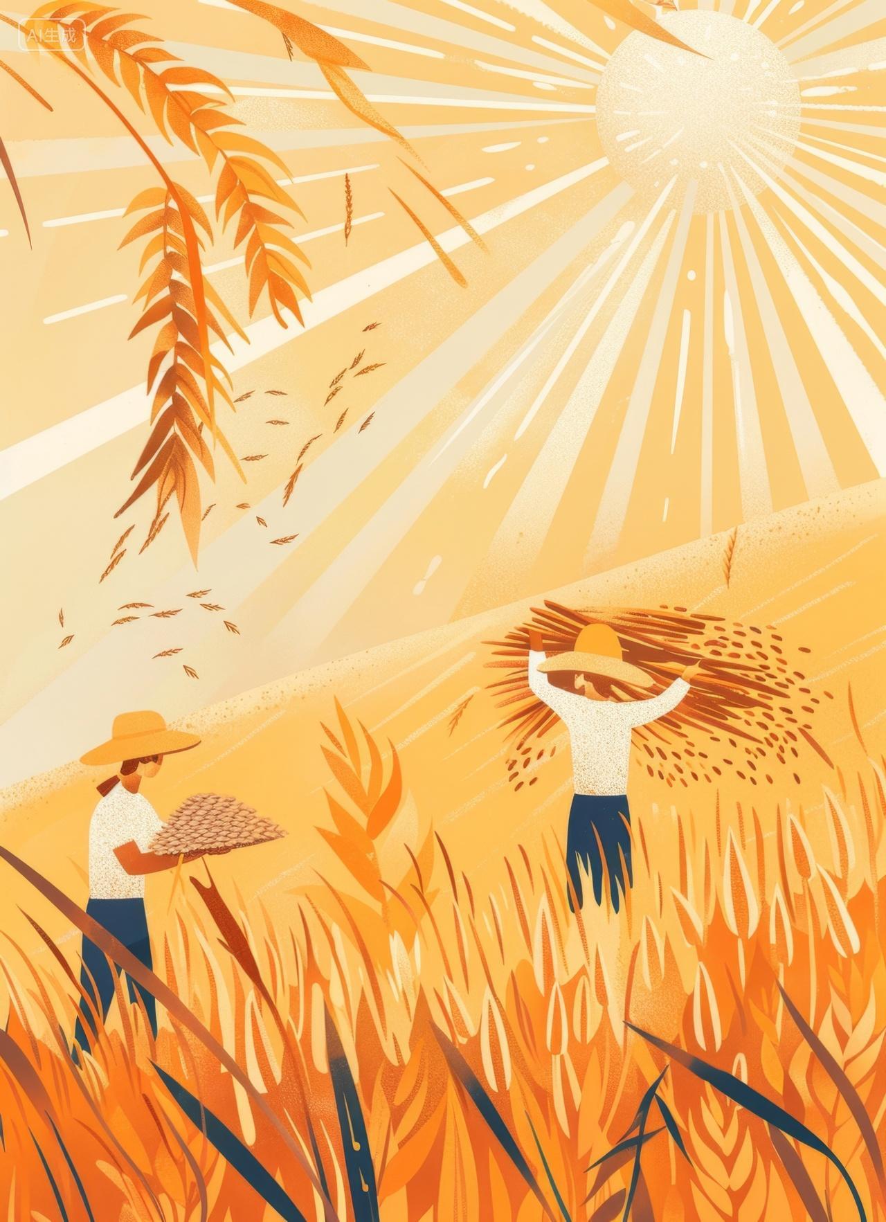 阳光下正在收割小麦的农民