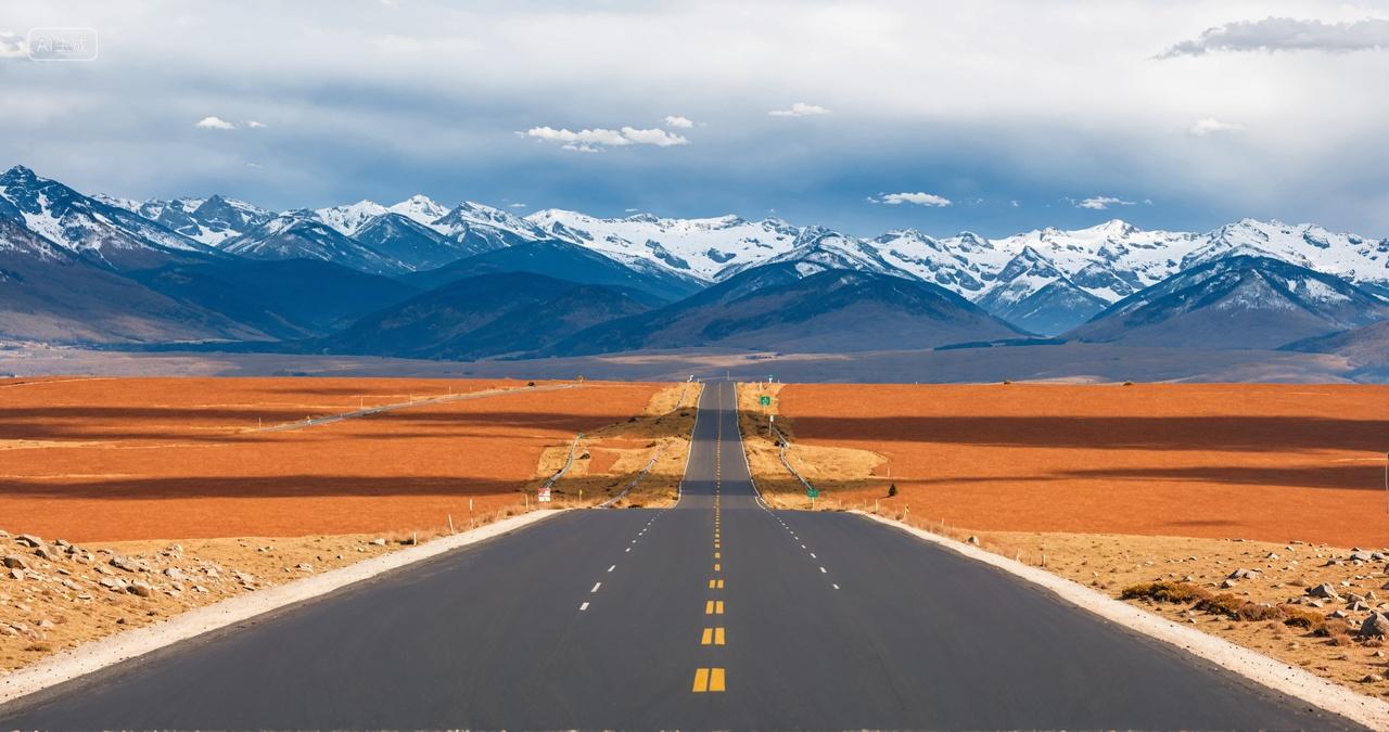雪山沙漠高速公路自然风光