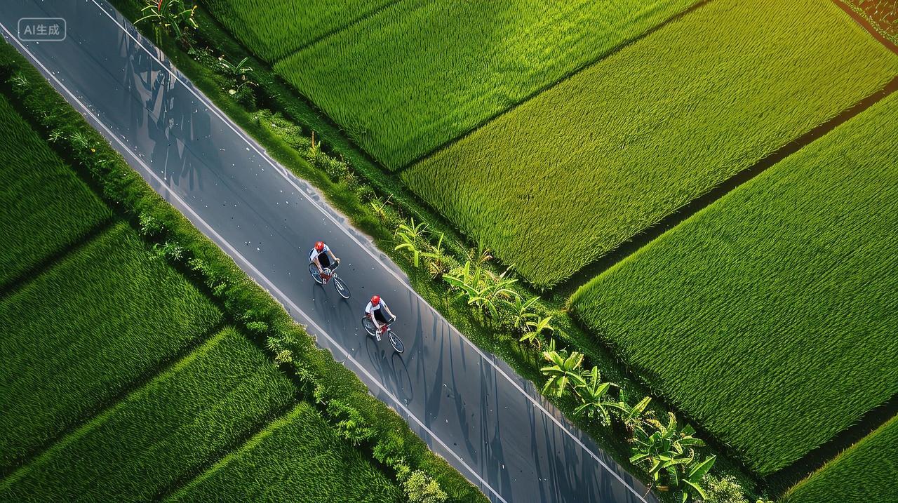 2个人在乡村道路上骑行