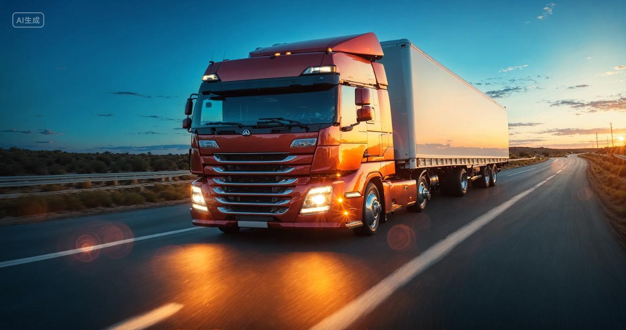 行驶在高速公路的货车物流运输