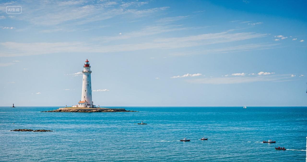 蓝天白云大海灯塔自然风景壁纸