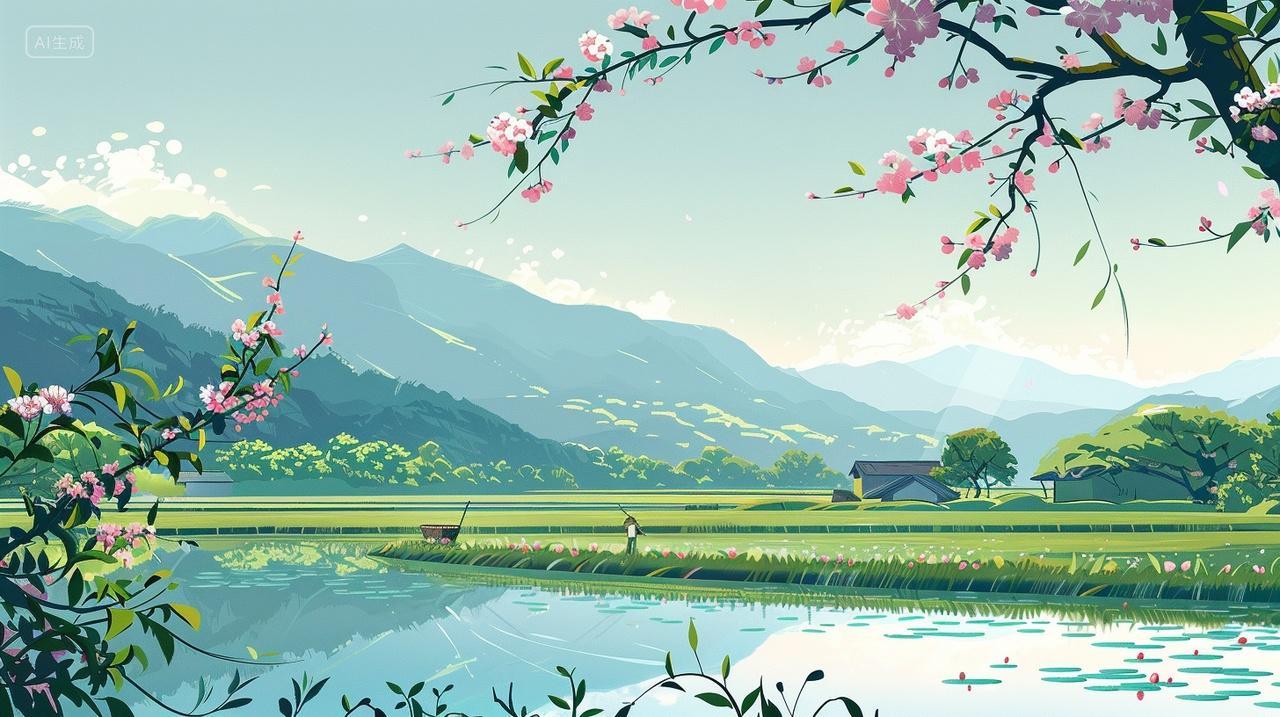 田园中农民田地辛勤劳作景色优美青山绿水