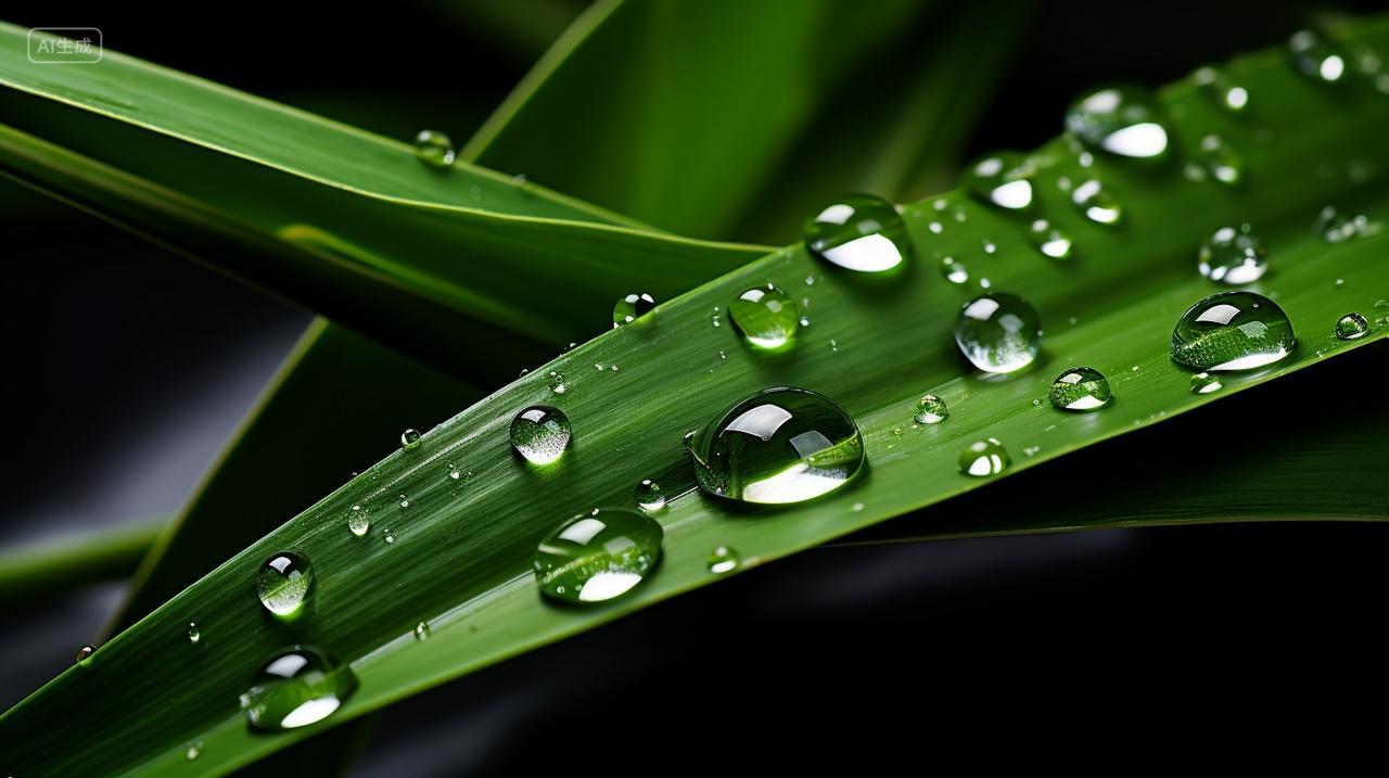 绿色竹叶上的水滴微距摄影特写风景壁纸