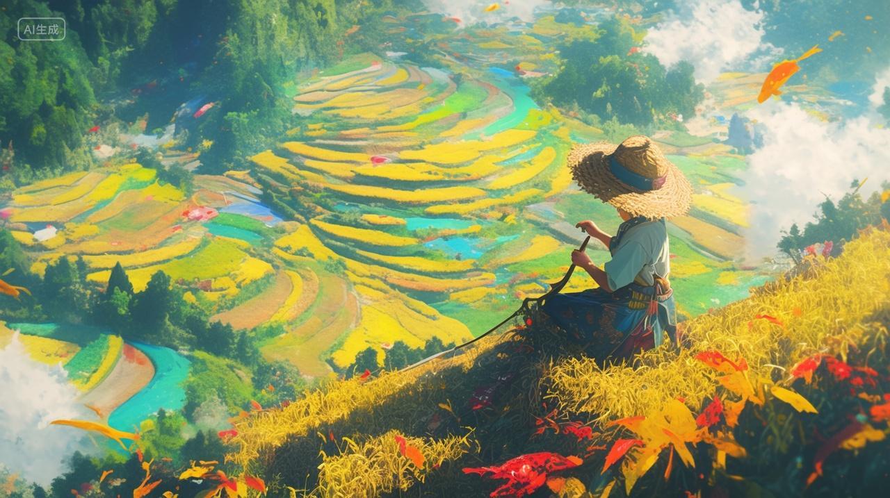 在田野中辛勤劳作的人在休息立秋秋分芒种插画