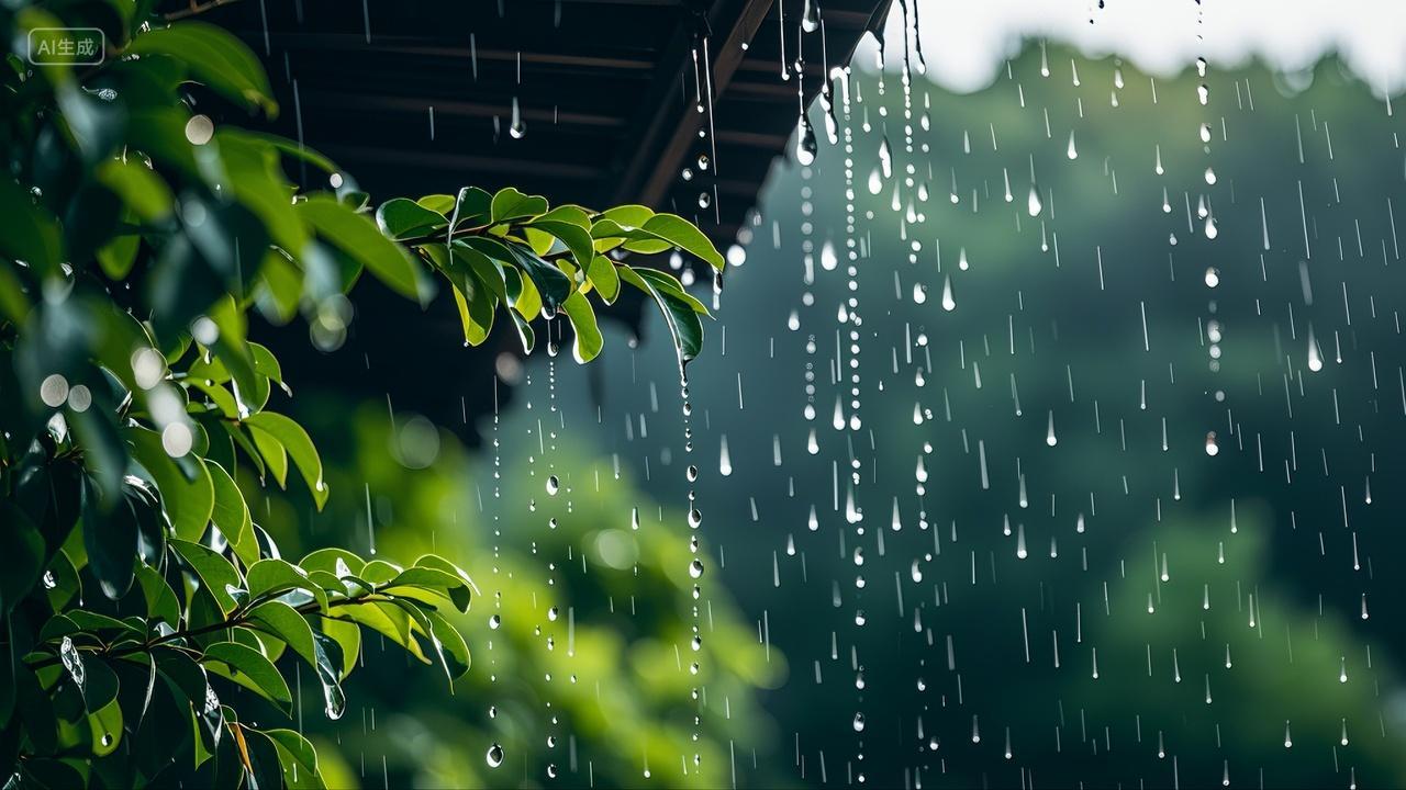 屋檐上流淌的雨滴雨水风景壁纸