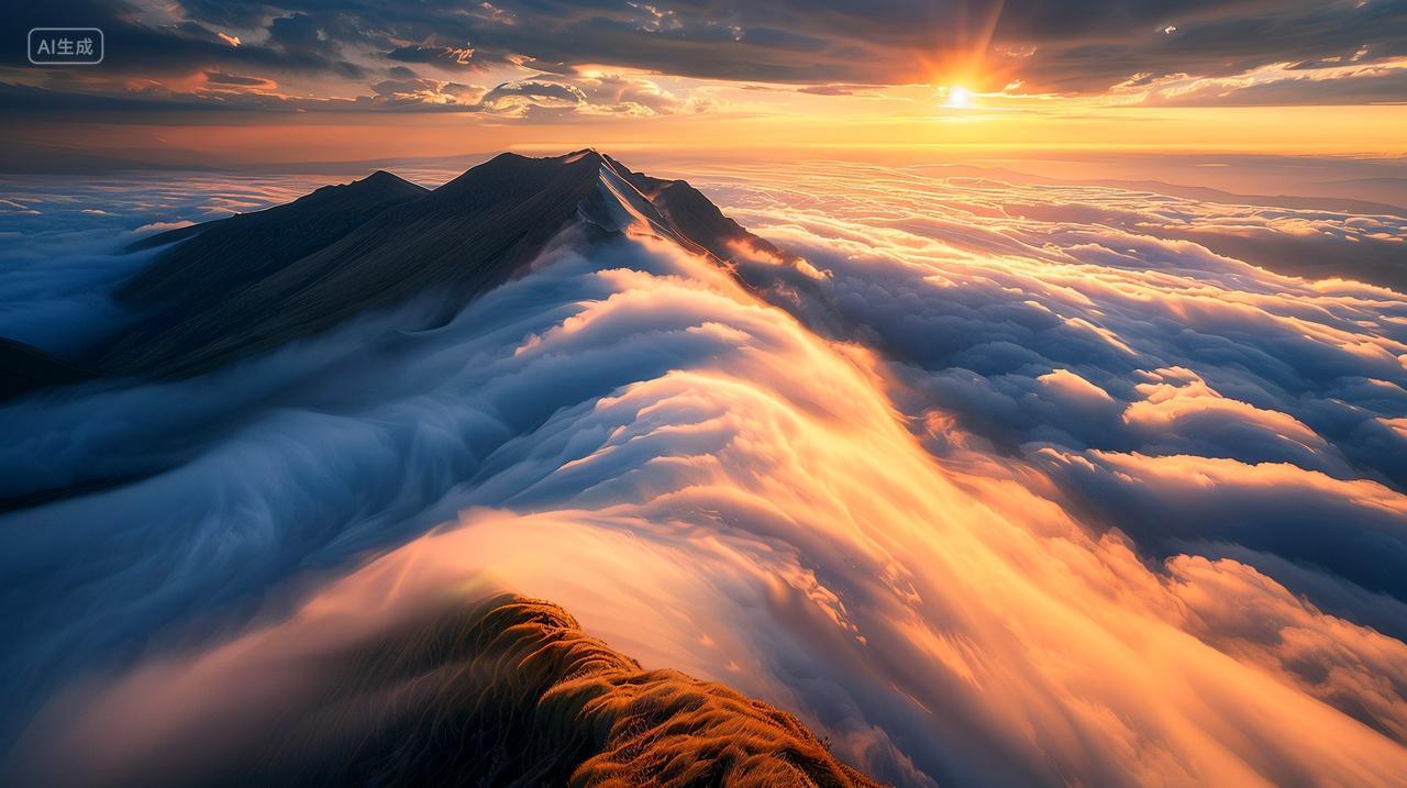 山峰山脊云海日出的壮丽自然风光