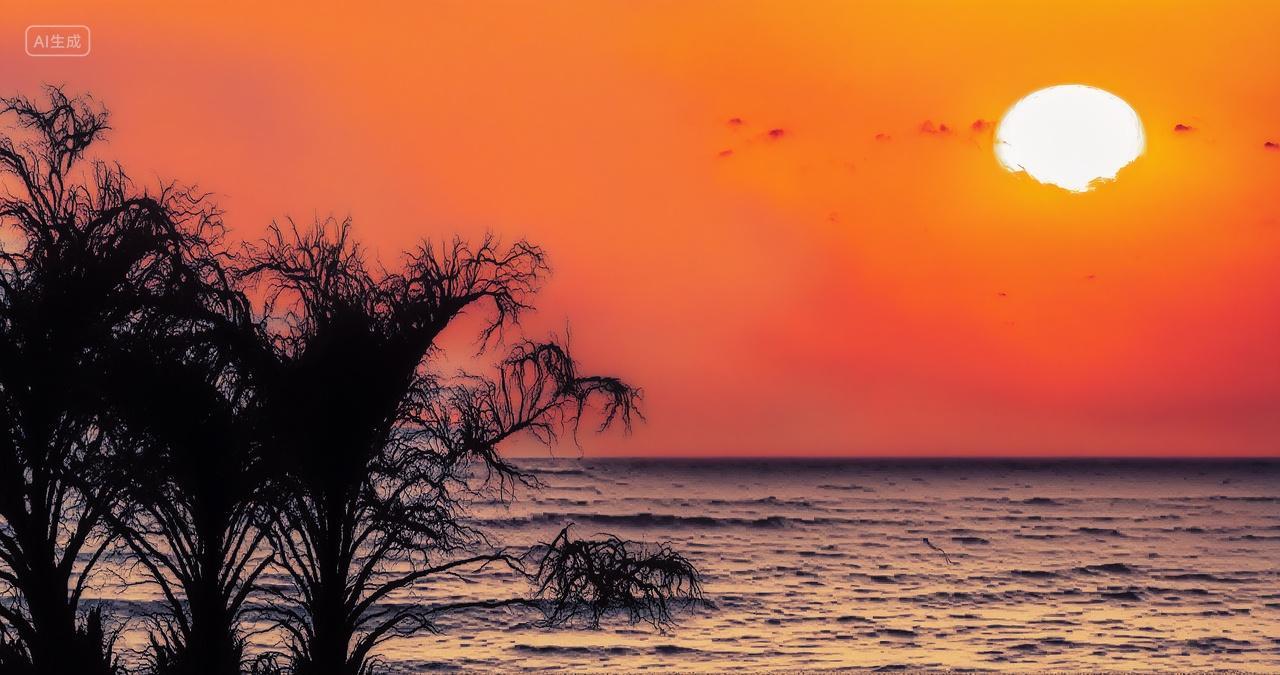 日落夕阳海洋椰树剪影风景壁纸