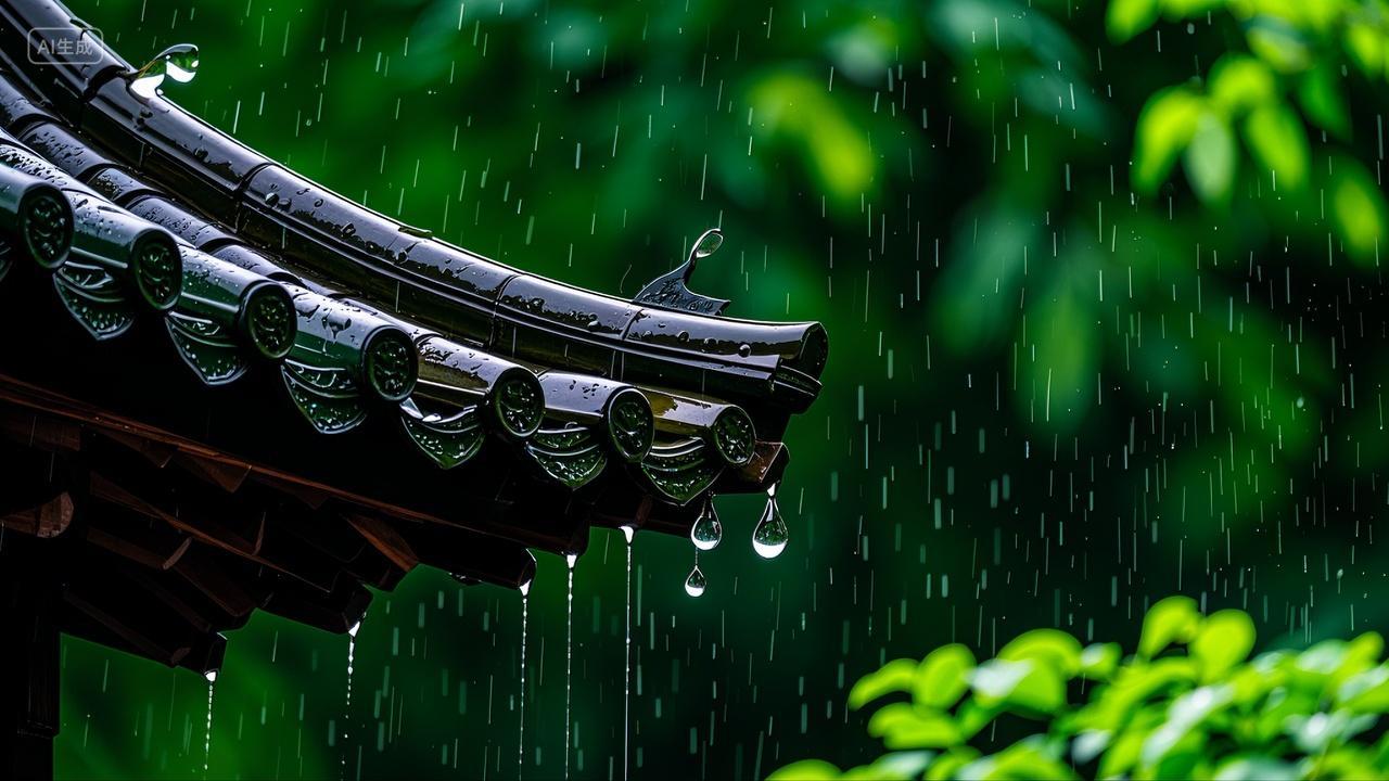 下雨时屋檐上的雨滴雨水风景壁纸小暑大暑