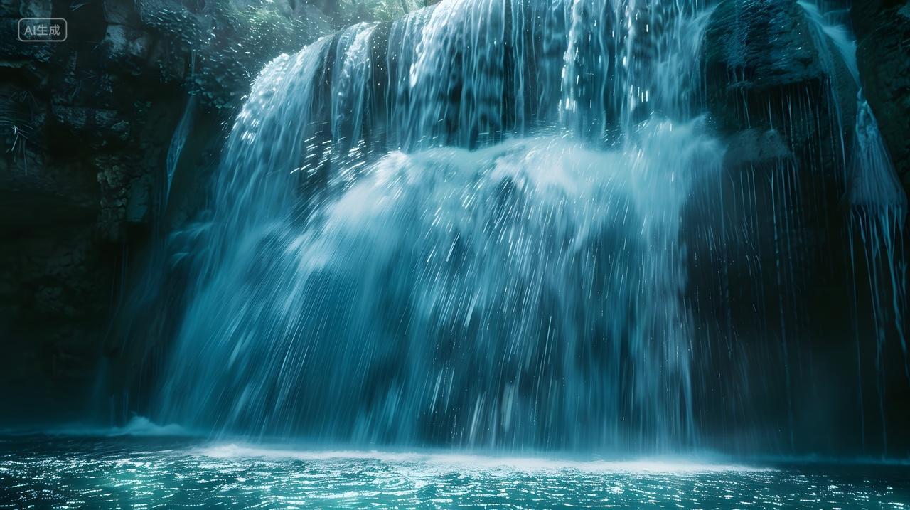 蓝色瀑布清凉水景壁纸