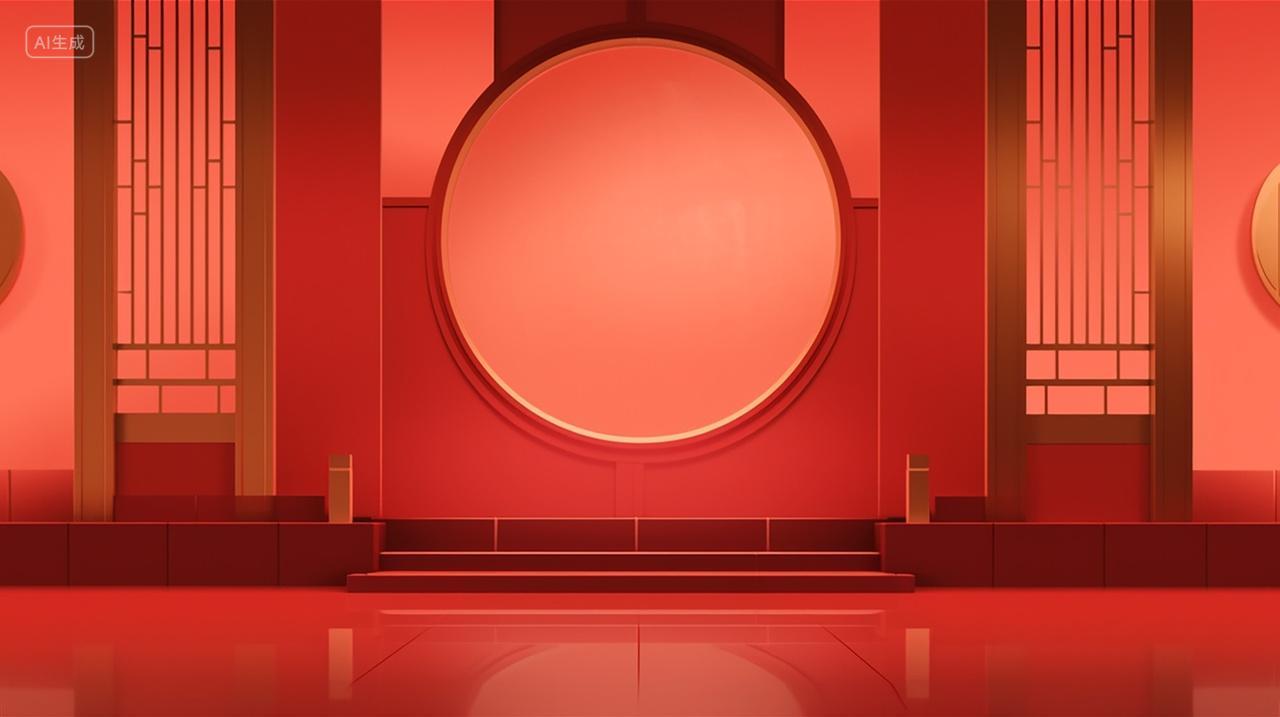 华丽的红色古风式建筑背景国庆插画渐变背景