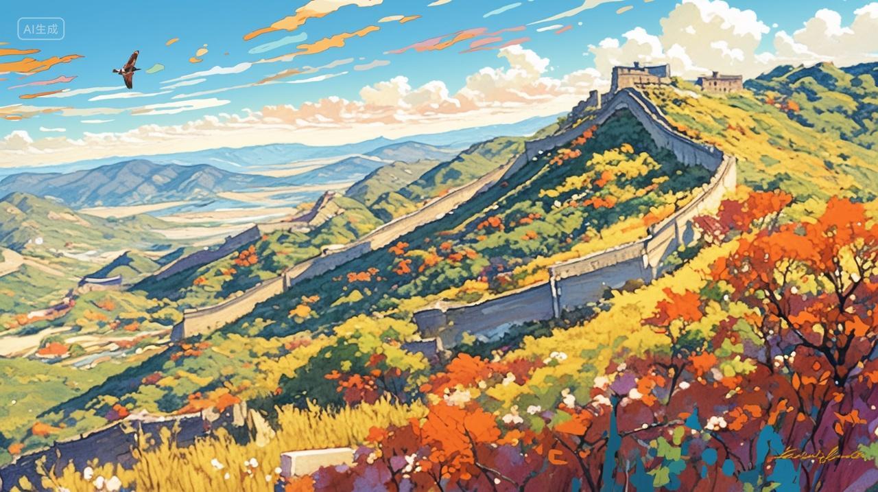 蓝天下的万里长城雄伟壮阔