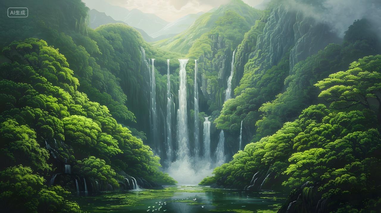 高山瀑布森林风光自然壁纸