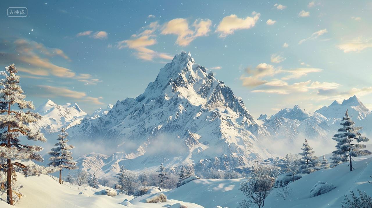 雪山雪景自然风景冬季冬天下雪白色风景银装素裹