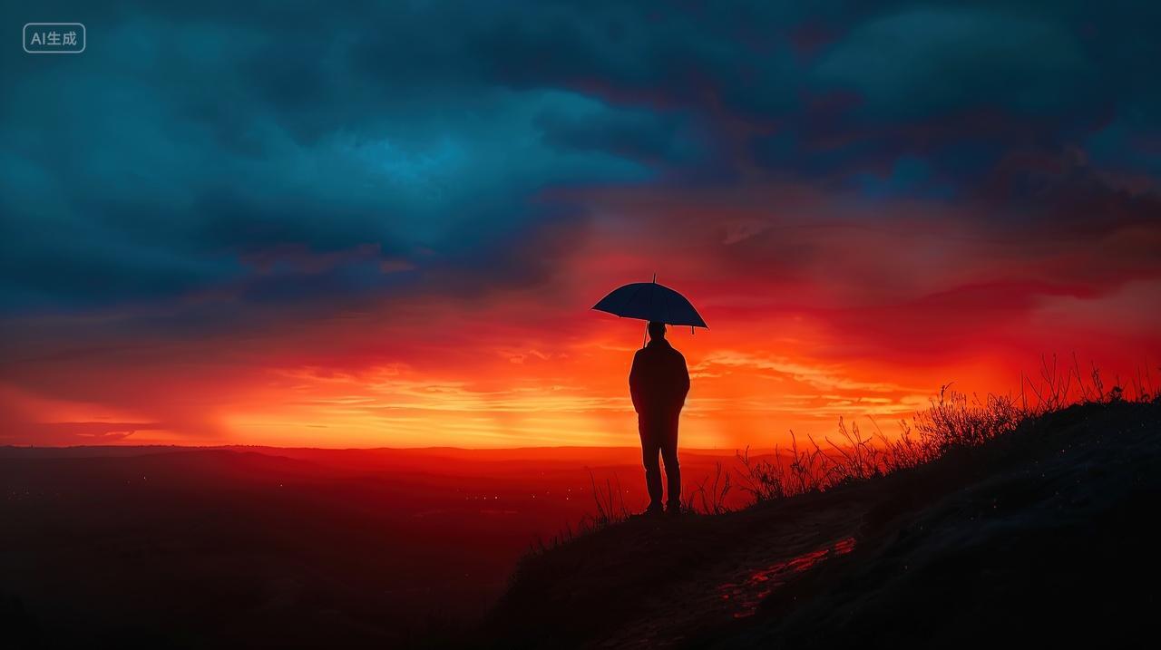 一个人站在山顶的背影