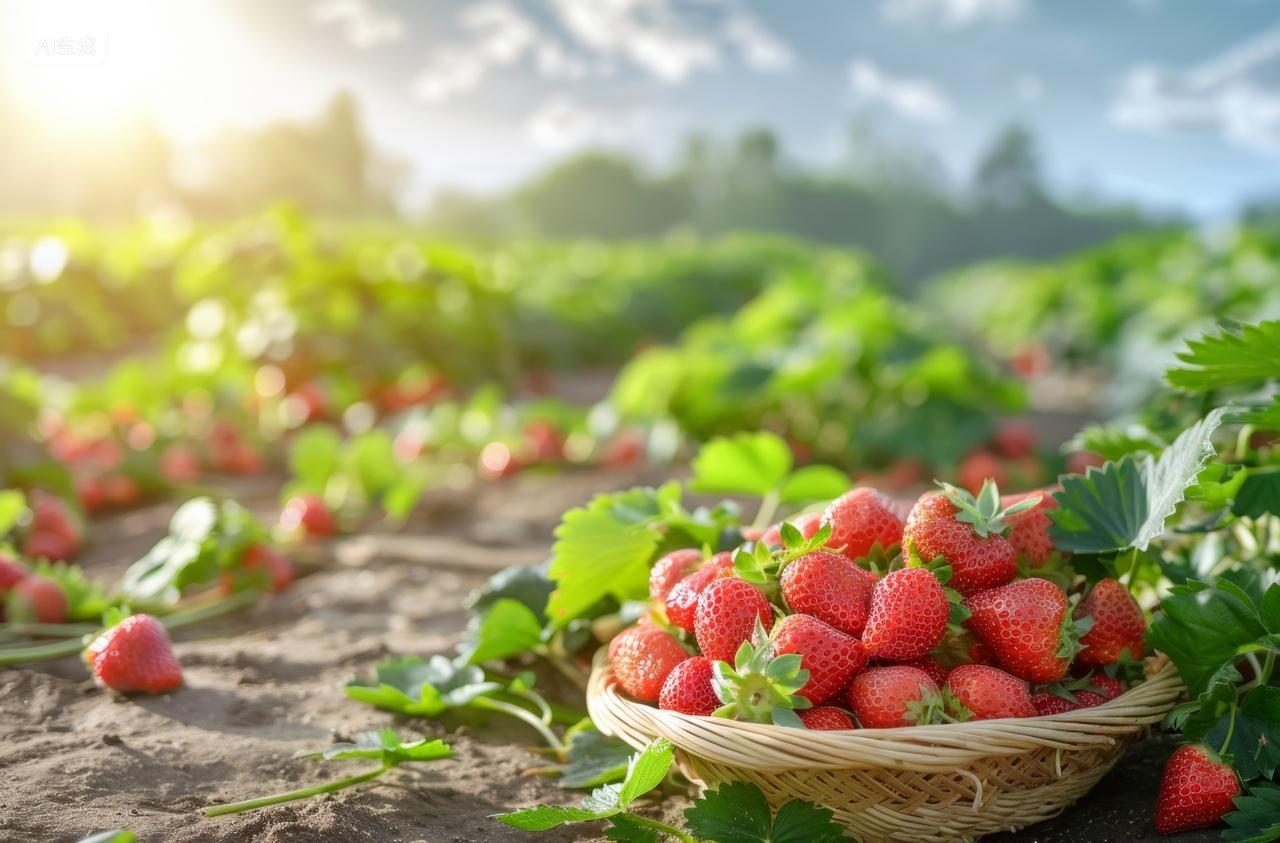 草莓地一筐草莓特写水果生鲜