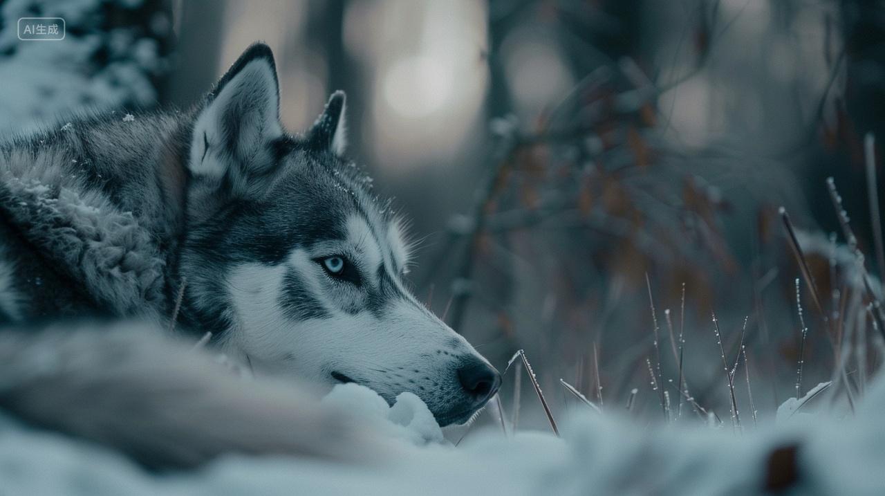 雪中哈士奇狗子二哈雪橇犬宠物