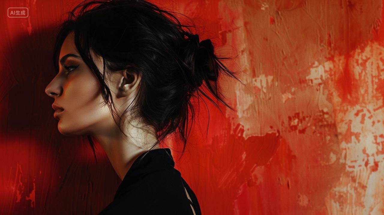 文艺写真广告美女模特时尚侧脸背景