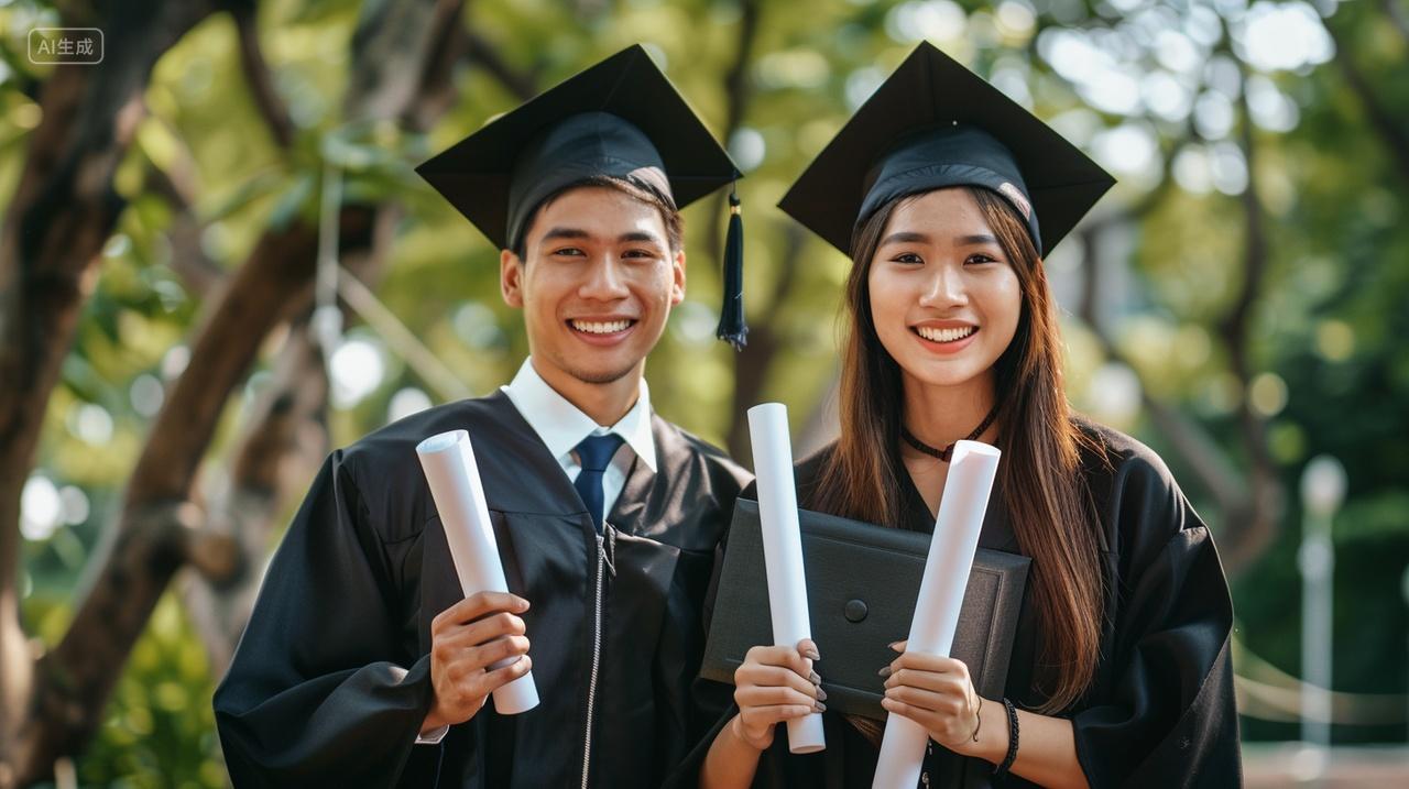 毕业季毕业照大学生情侣拍照留影