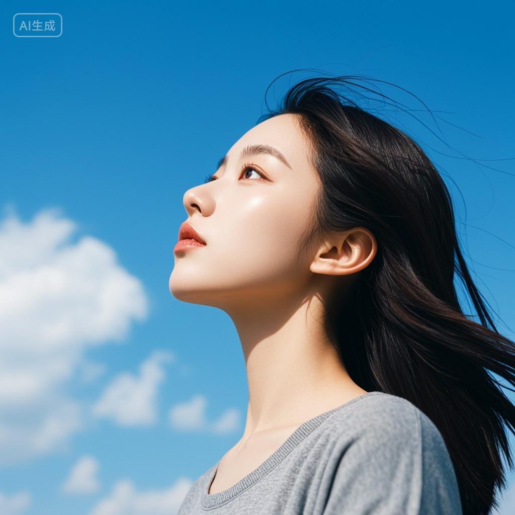 年轻女性侧脸沉思