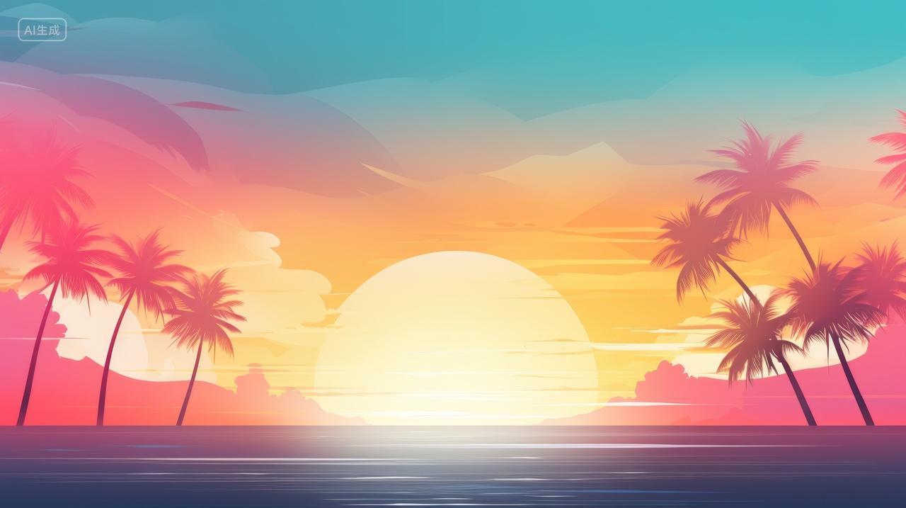 夏日风情插图，多彩夏日背景