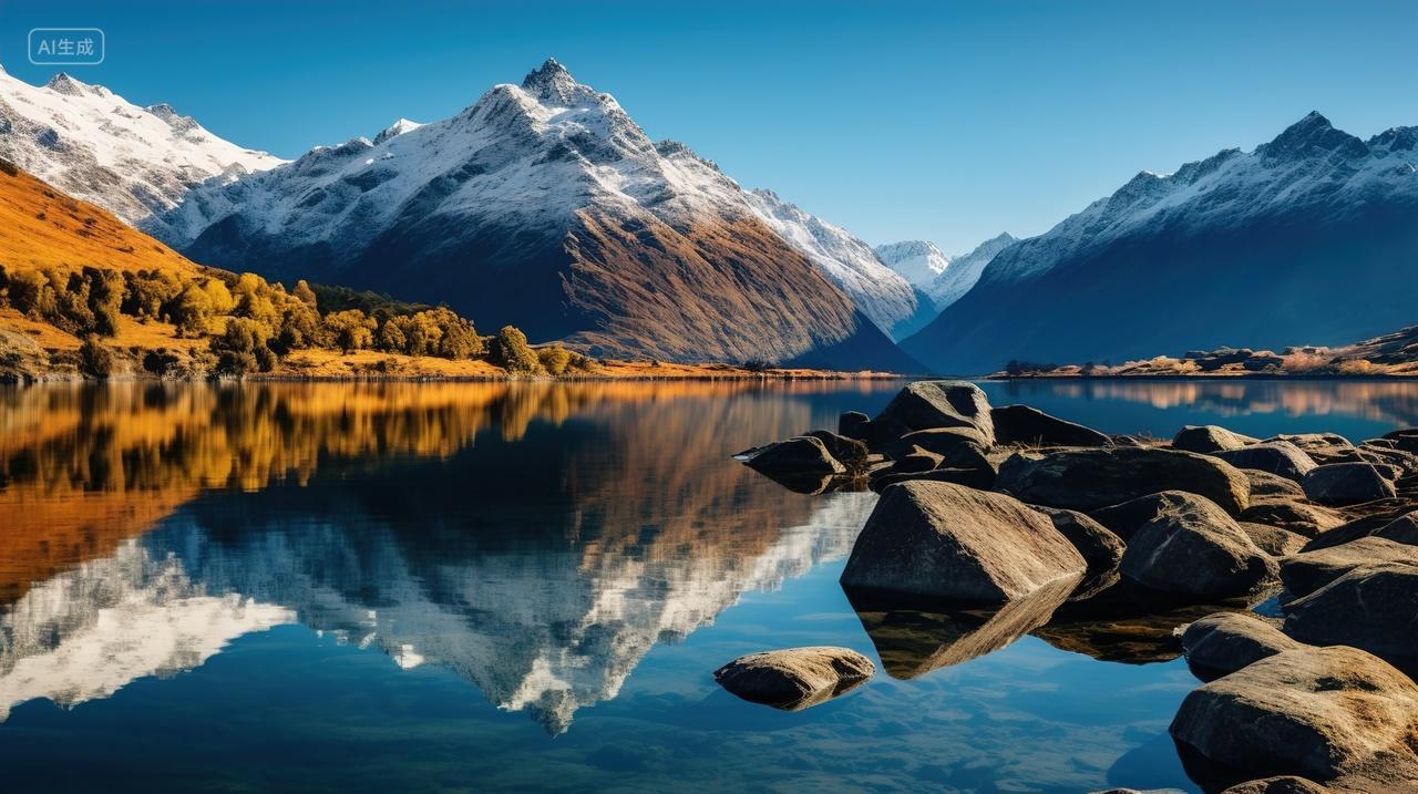 高级简约高山湖景背景