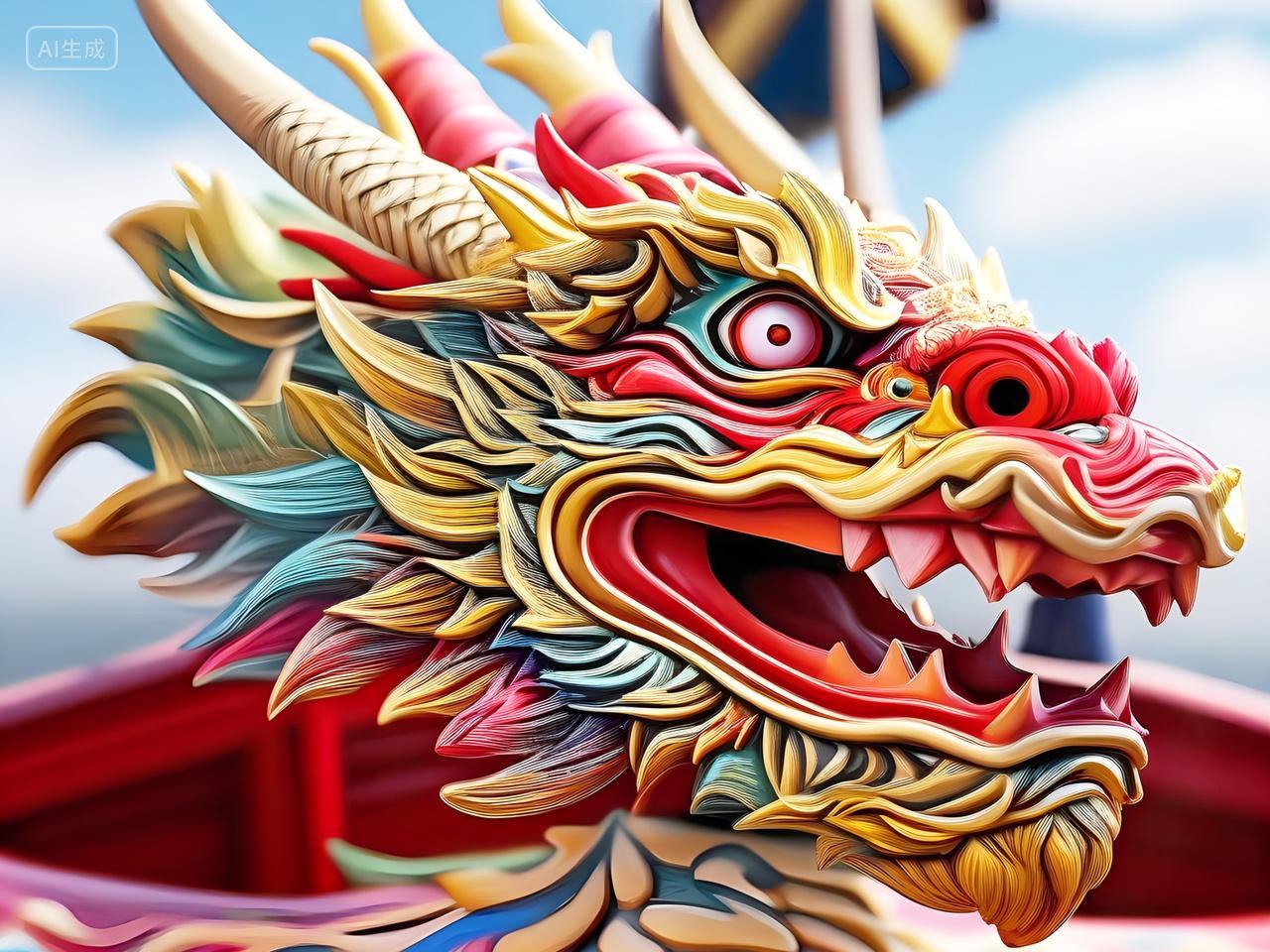 立体龙头龙舟船龙头爬龙舟金龙贺岁