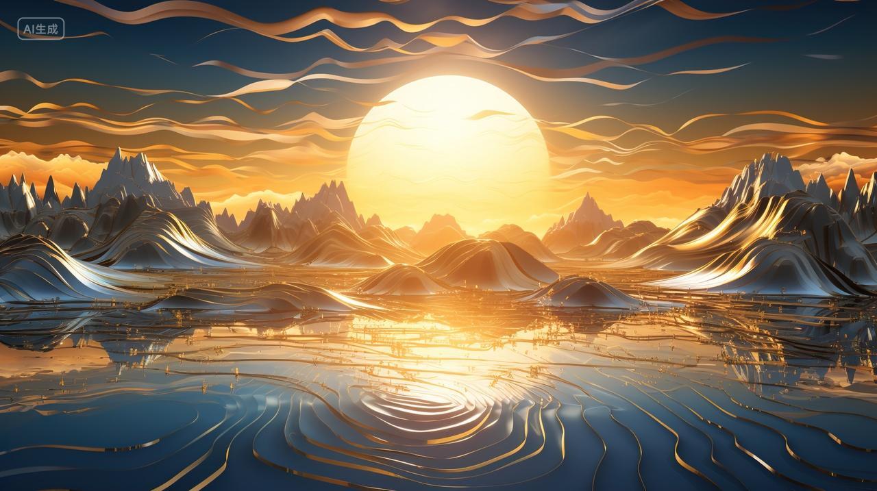 高级简约山脉月亮概念背景