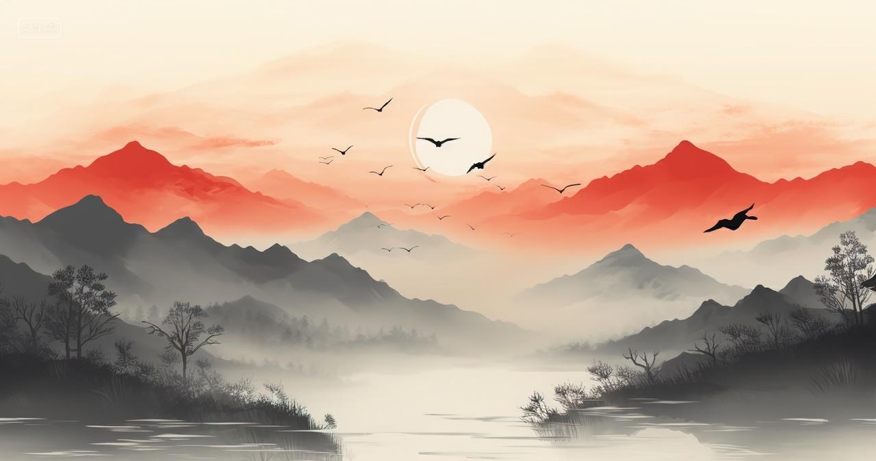 高级简约国风水墨插画