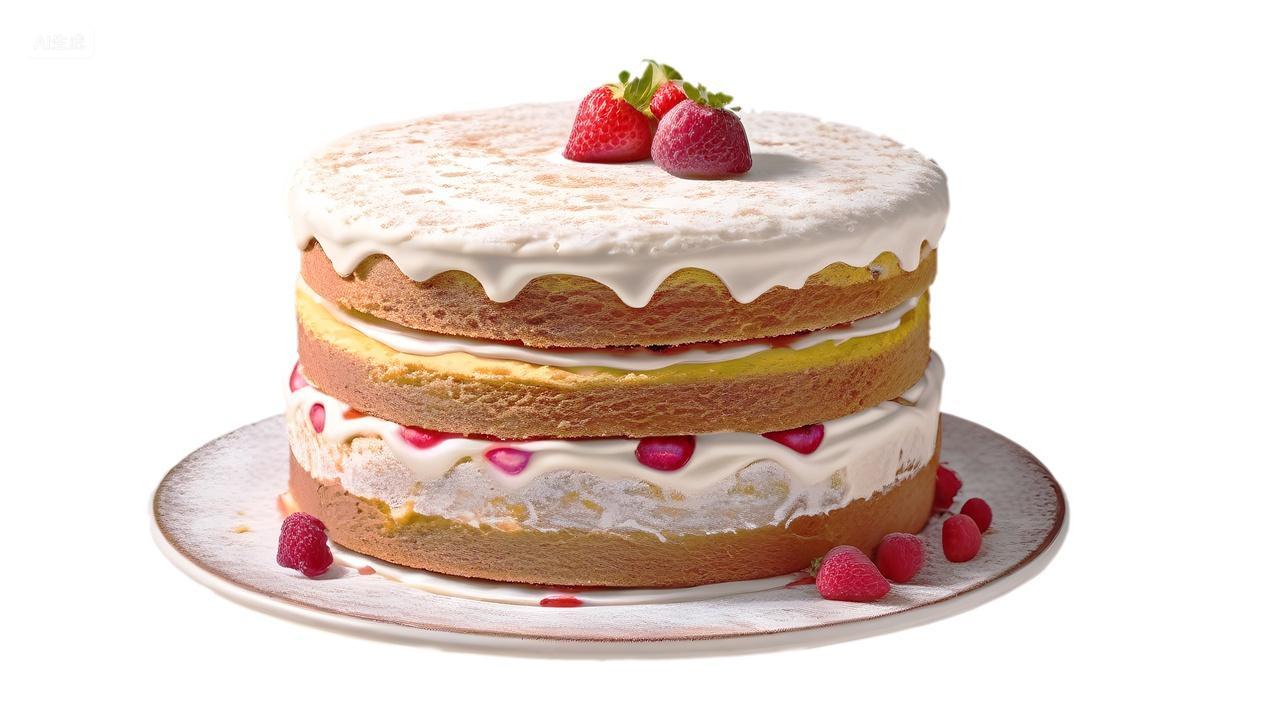 白底高清烘焙奶油草莓水果生日蛋糕甜品图片