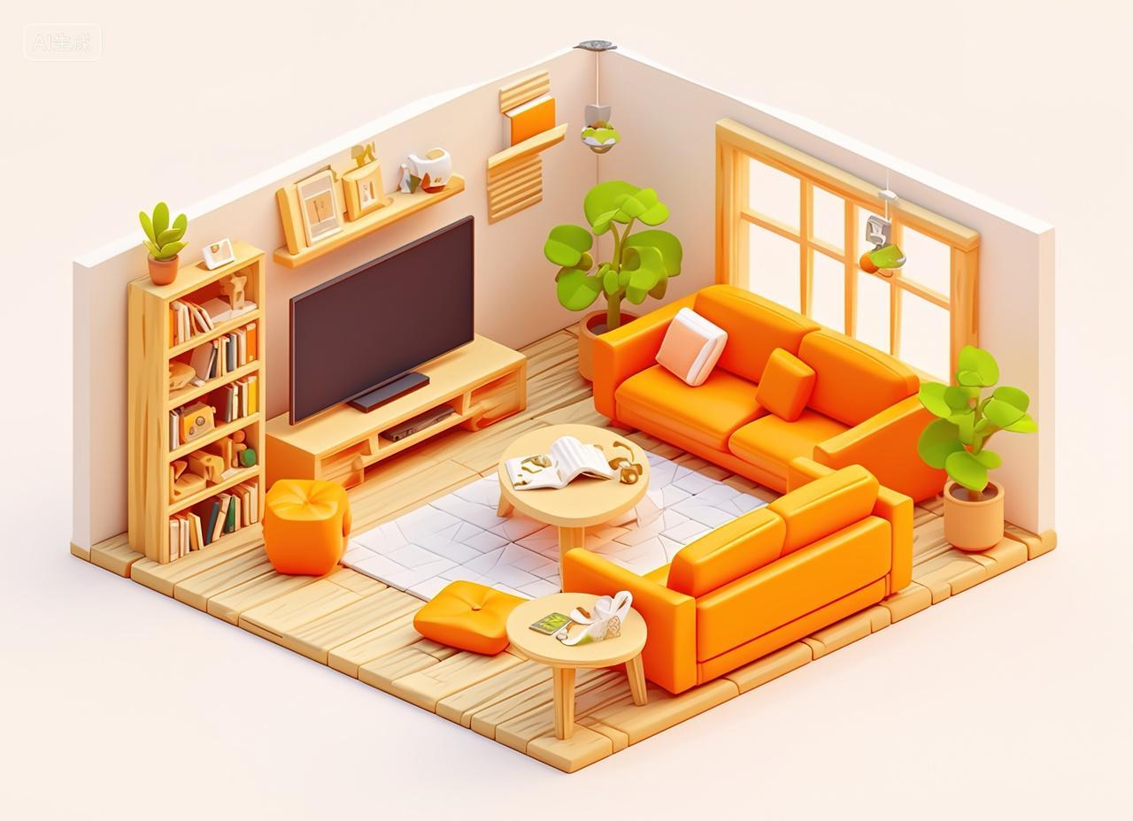 高级简约2.5D视角客厅