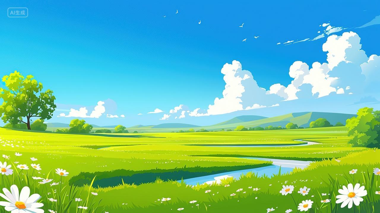 卡通草地背景蓝天白云草地背景