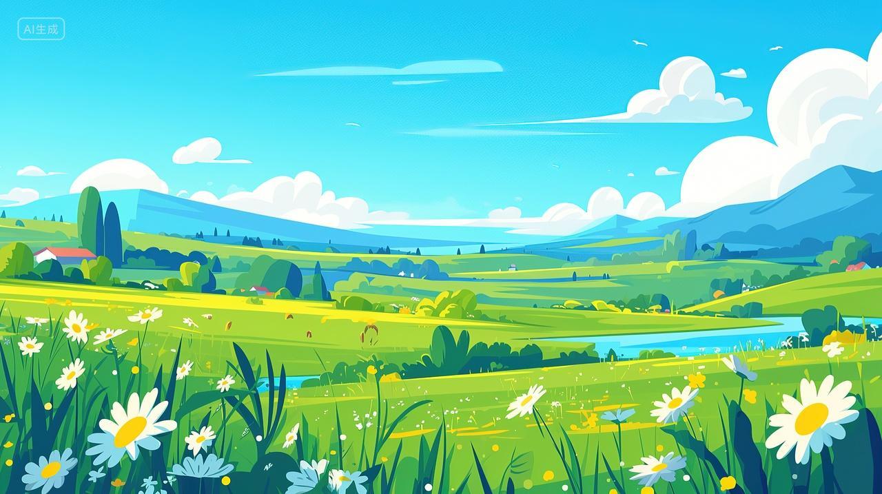 卡通草地背景蓝天白云草地背景