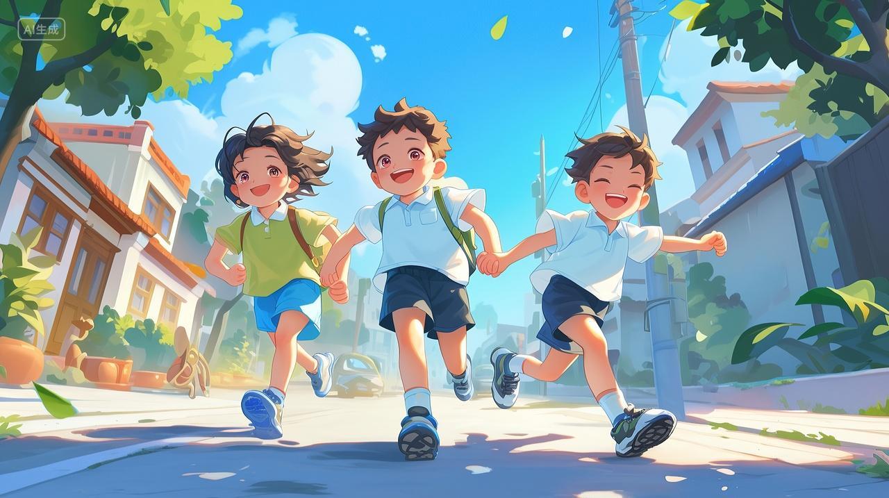 六一儿童节蓝天下快乐奔跑