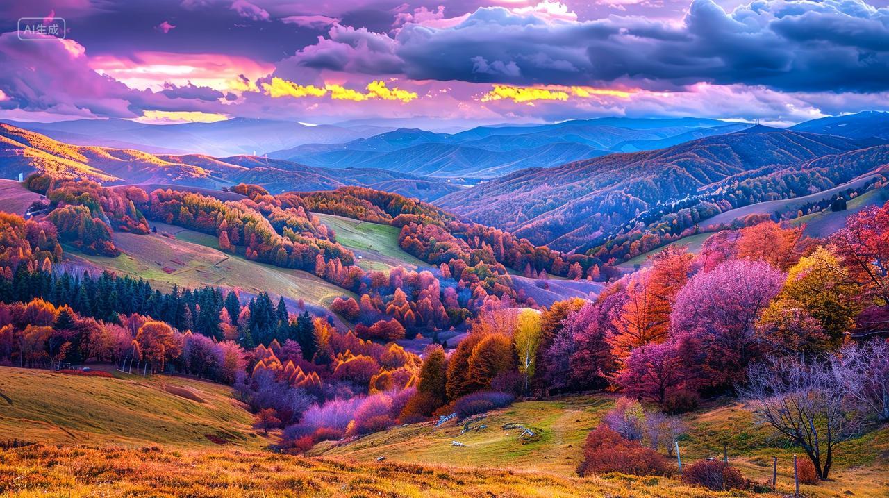 秋日山林斑斓如画