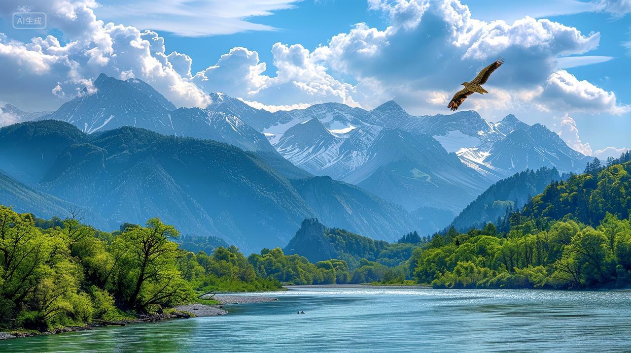 雄鹰展翅俯瞰山河壮阔