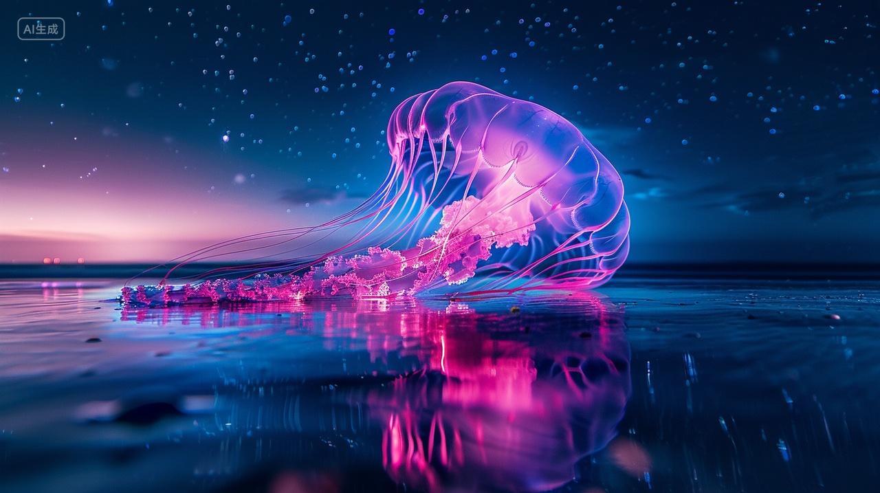 沙滩水母触手轻舞晶莹如画