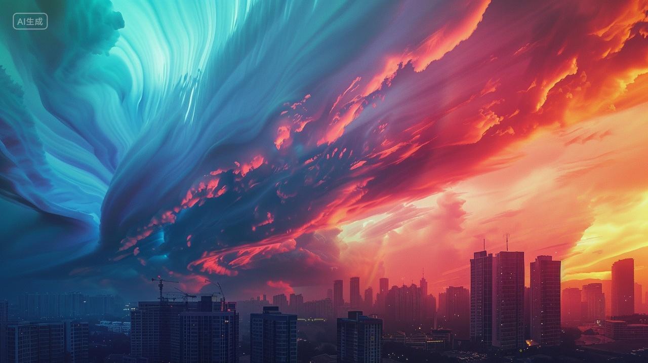 红蓝交织的地震云