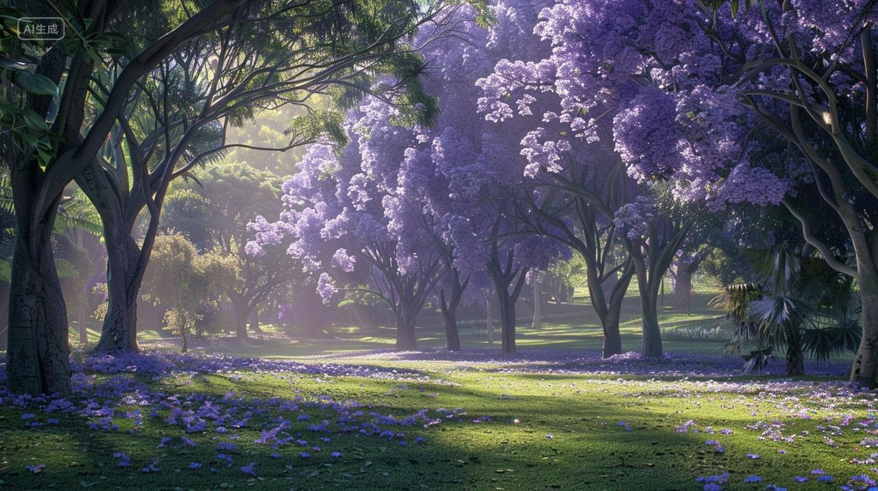 公园蓝花楹茁壮生长