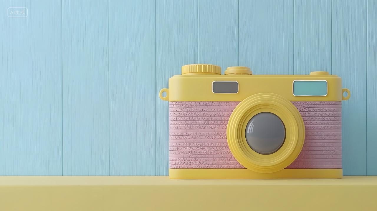 彩色复古相机在柔和背景上