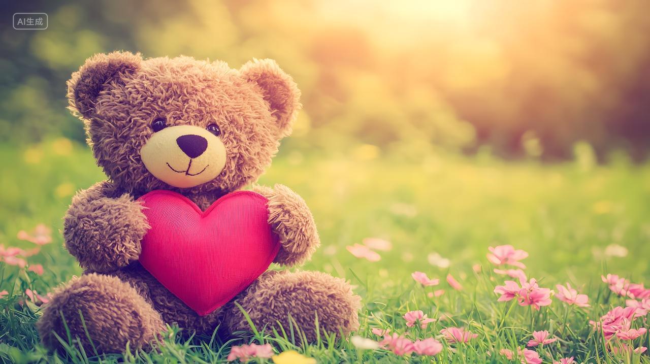 田野里泰迪公仔抱着一颗红心