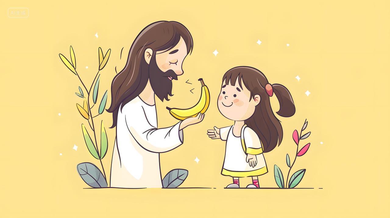 父亲与女孩的香蕉分享