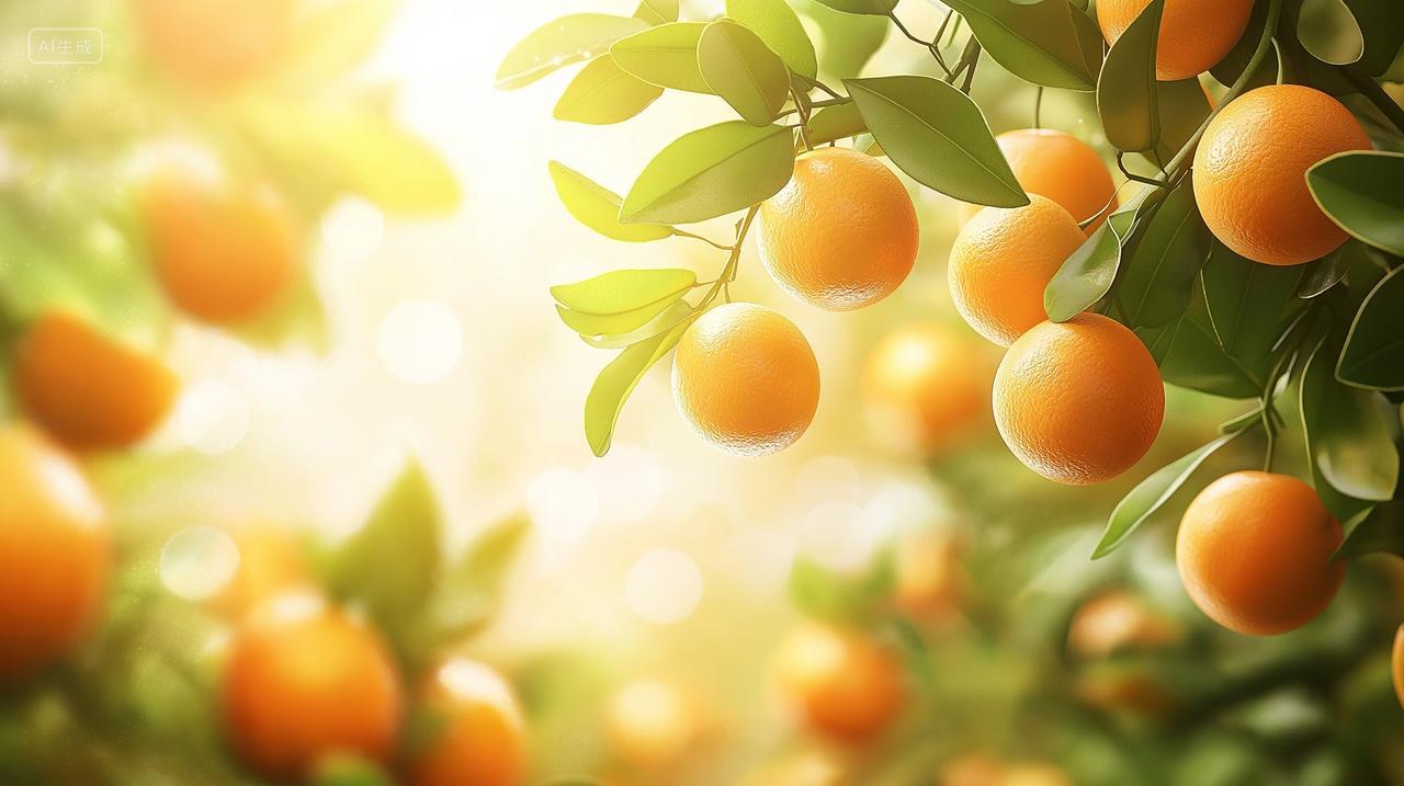 逆光橙子树上成熟的橙子水果宣传