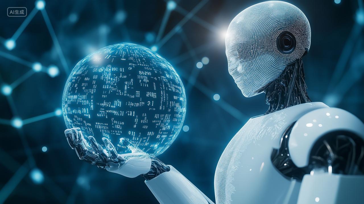 AI智能机器人手托计算机二进制代码未来科技