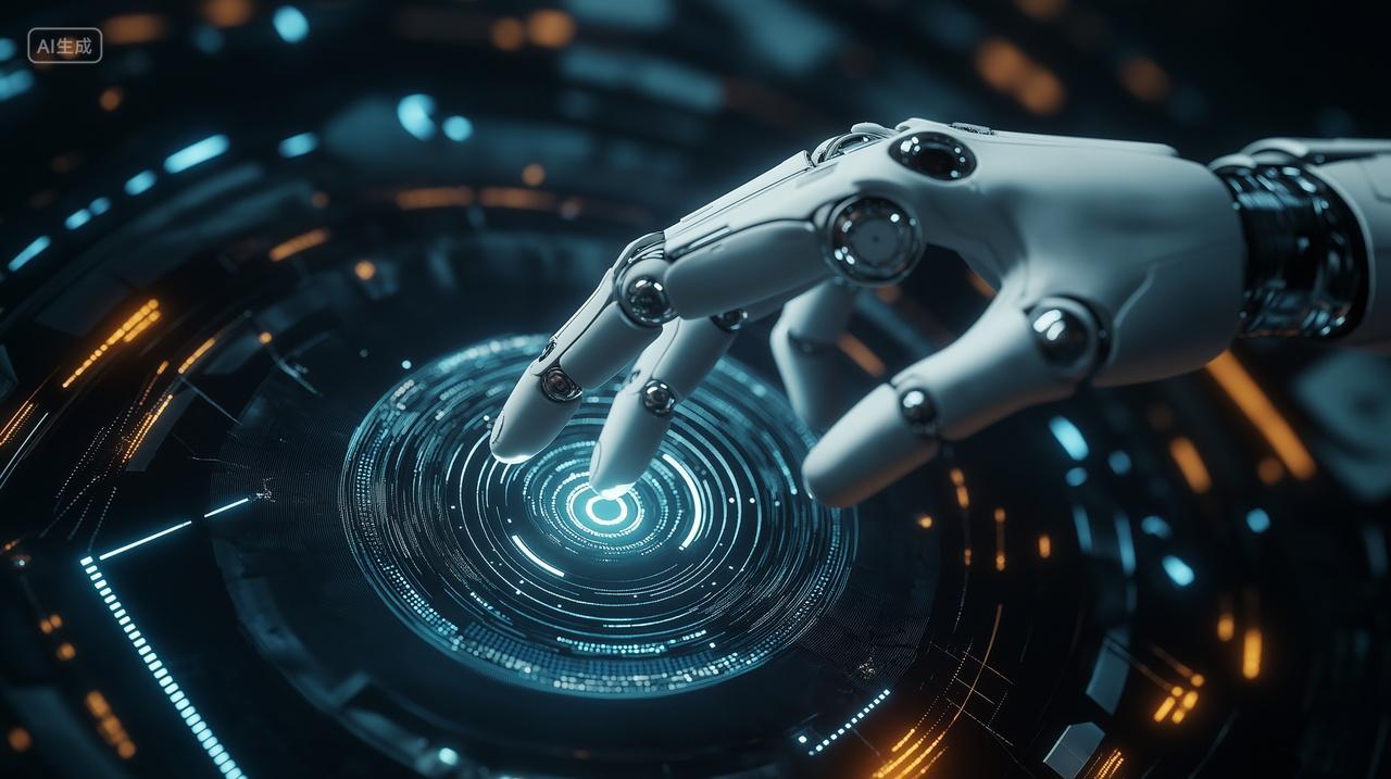 AI智能机器人手臂触摸虚拟科技齿轮未来科技大数据