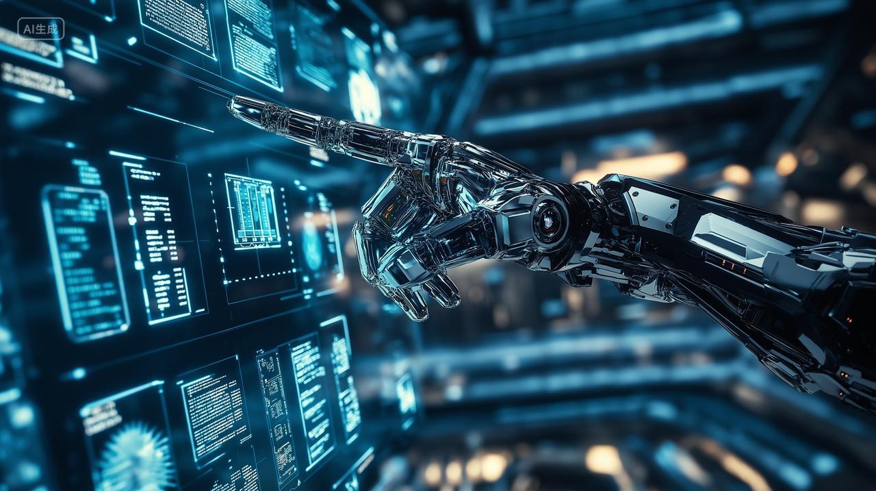 AI人工机器人智能手臂手指大数据触摸屏未来科技