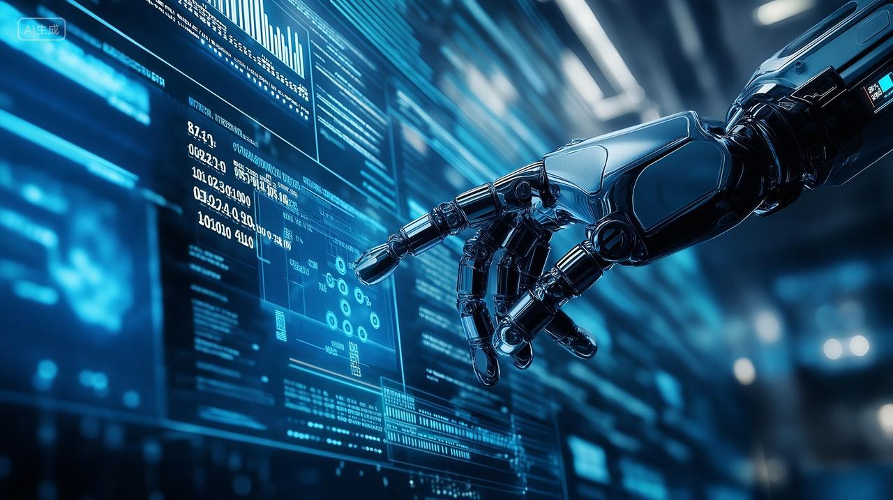 AI人工智能机器人手臂触摸虚拟屏未来科技