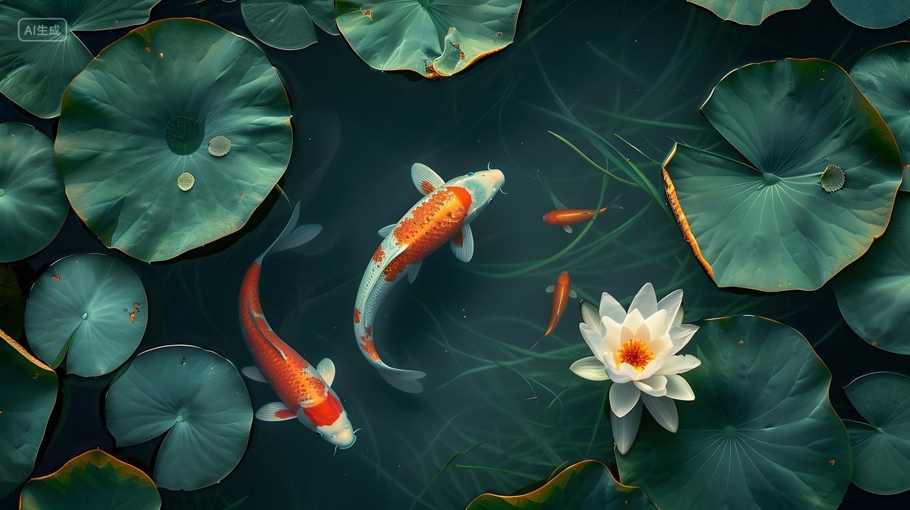 锦鲤与荷花池自然风景